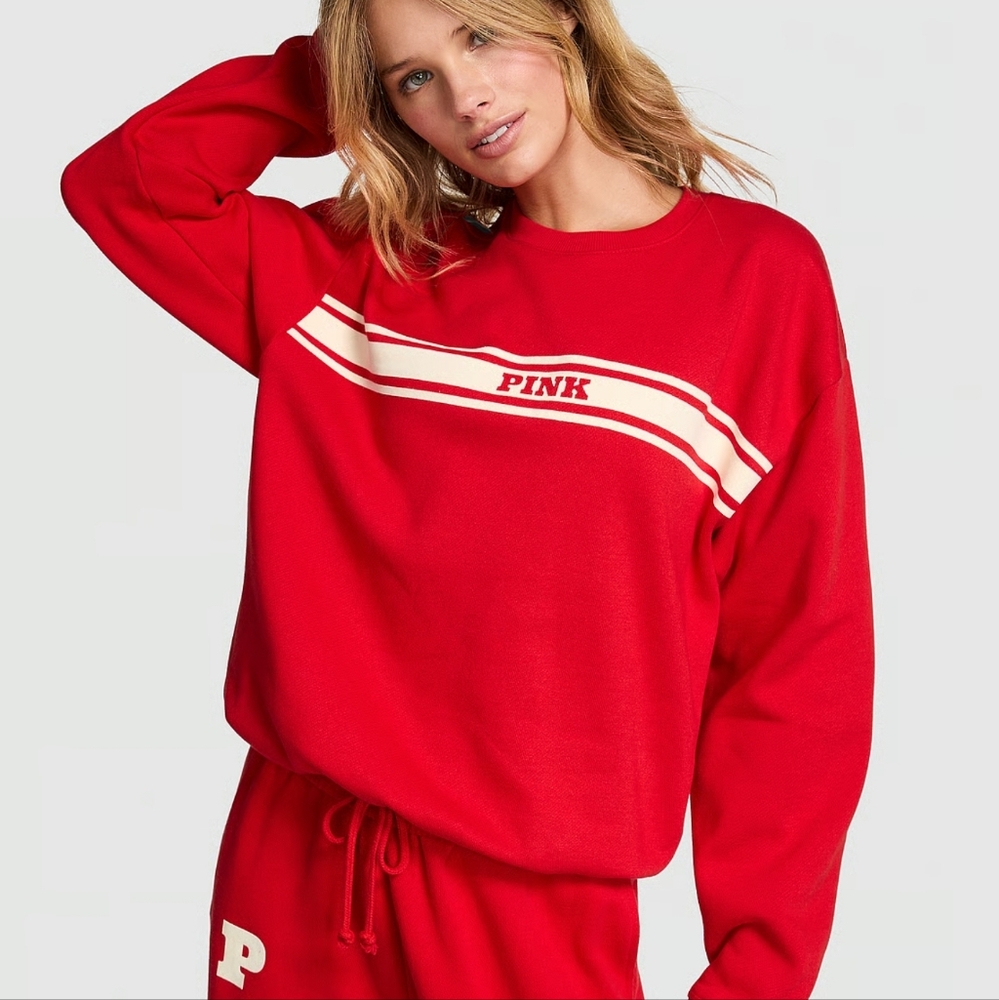 PINK Victoria's Secret Ivy Fleece Classic Crew Sweatshirt - Picture 3 of 5